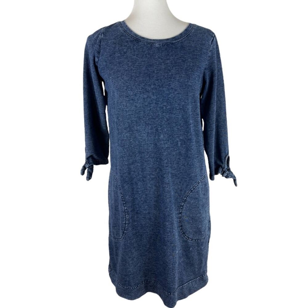 June and Delancy Chambray Soft Knit Shift Dress with Tie Sleeves Size Small